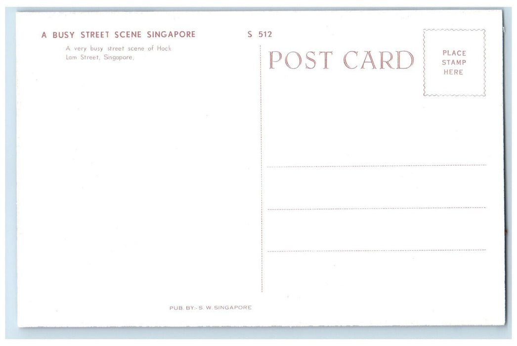 c1950's A Busy Street Scene Hock Lam Street Singapore Bicycles Postcard