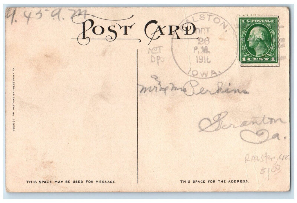 1916 School Rally Day Ralston Iowa IA Posted Antique Postcard