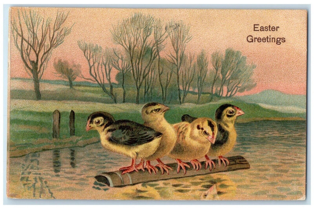 1908 Easter Greetings Chicks Chicago Illinois IL Embossed Antique Postcard