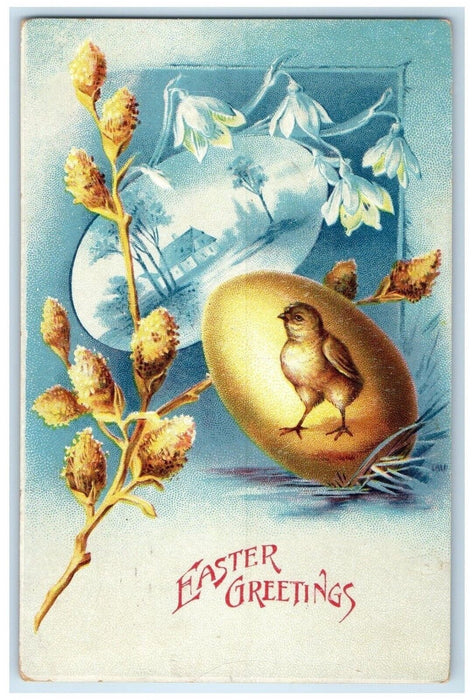 c1910's Easter Greetings Gold Egg And Pipe Berry Richland County Ohio Postcard