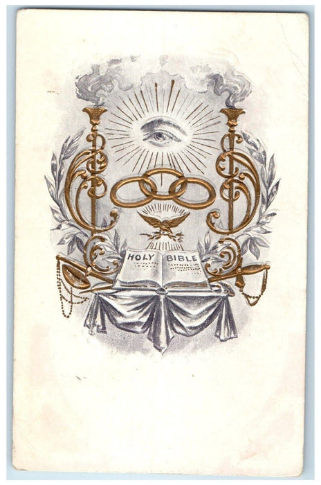 1908 Easter Holly Bible Illuminati Mount Embossed Liberty Indiana IN Postcard