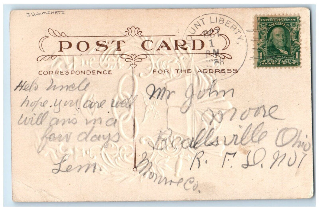 1908 Easter Holly Bible Illuminati Mount Embossed Liberty Indiana IN Postcard