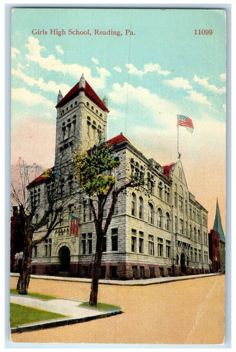 1919 Exterior Girls High School Building Reading Pennsylvania PA Posted Postcard