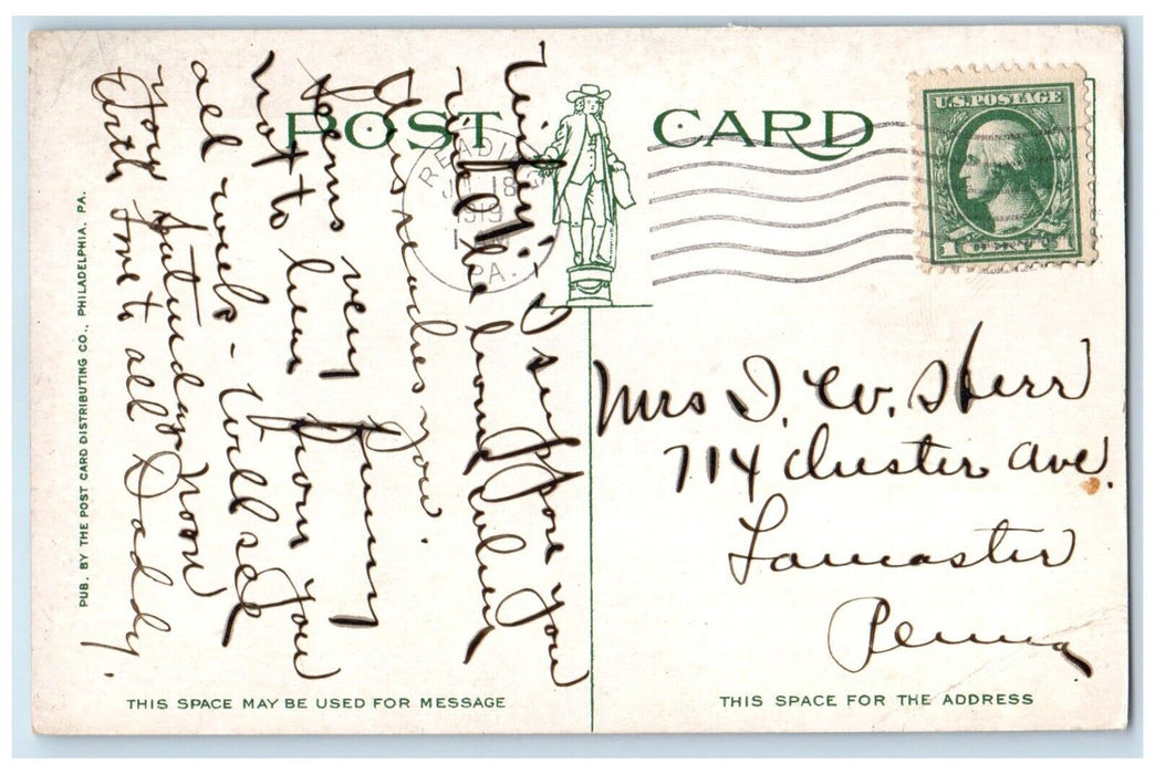 1919 Exterior Girls High School Building Reading Pennsylvania PA Posted Postcard