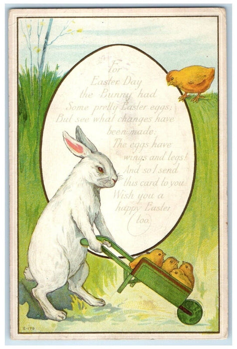 1922 Easter Giant Egg Rabbit Pushing Wagon Baby Chicks Embossed RPO Postcard