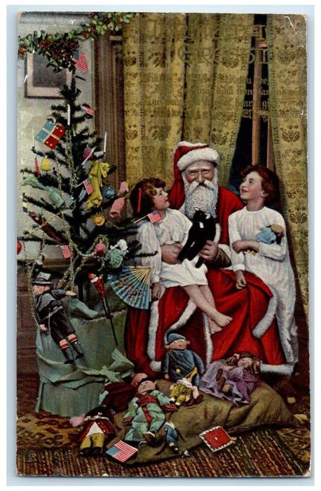 c1910's Christmas Greetings Santa Claus With Sack Of Toys Gel Tuck's Postcard