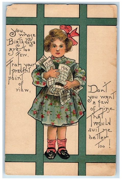 1915 Birthday Girl Floral Dress East Pleasant Plain Iowa IA DPO HGB Postcard