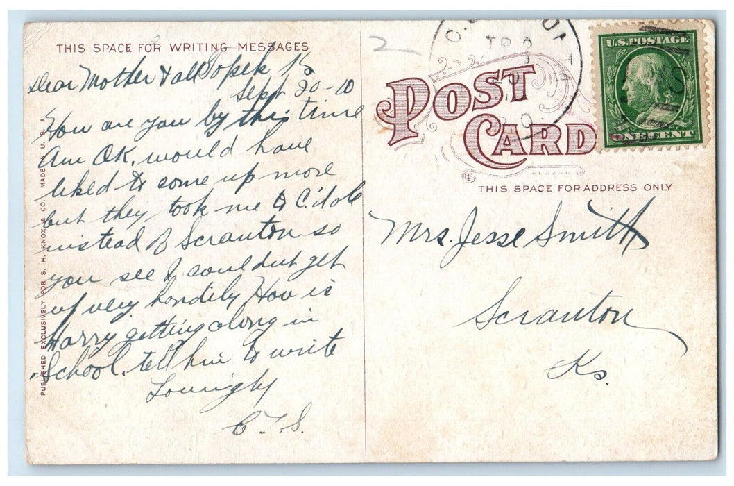 1910 Second Church Christ Scientist Kansas City Missouri Posted Vintage Postcard