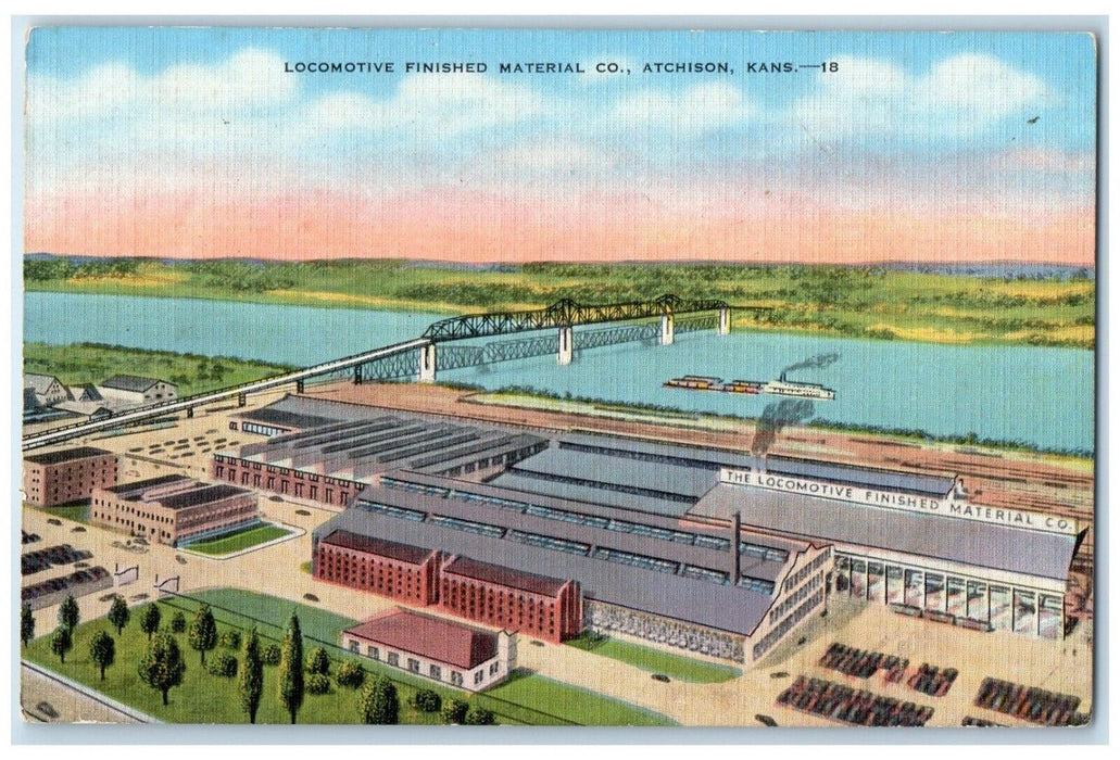 c1940 Locomotive Finished Material Co. Bridge Exterior Atchison Kansas  Postcard