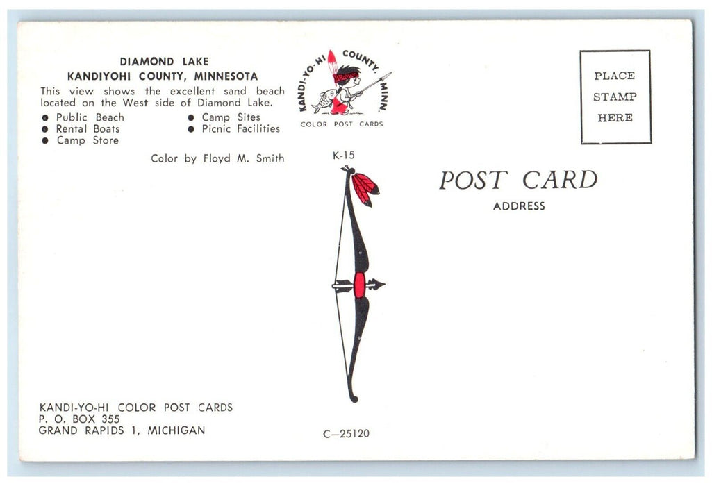 c1960 Diamond Lake Camp Site Beach Picnic Kandiyohi County Minnesota MN Postcard