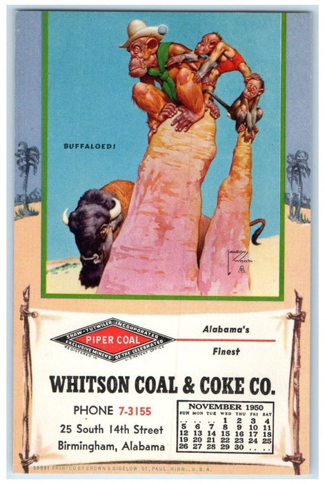 c1950 Whitson Coal Coke Piper November Lawson Wood Birmingham Alabama Postcard