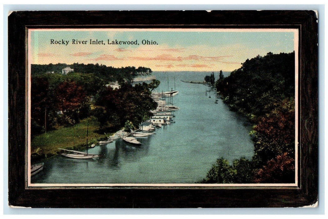 1913 Rocky River Inlet Boat Canoe Lake Lakewood Ohio OH Vintage Antique Postcard