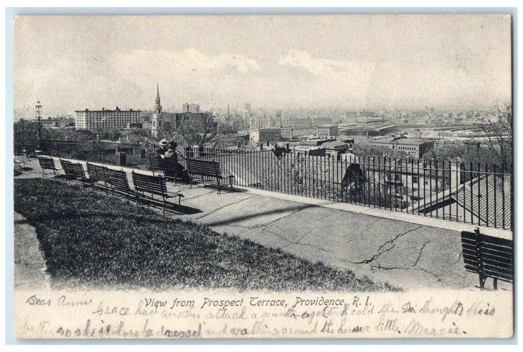 1906 View From Prospect Terrace Exterior Bench Providence Rhode Island Postcard