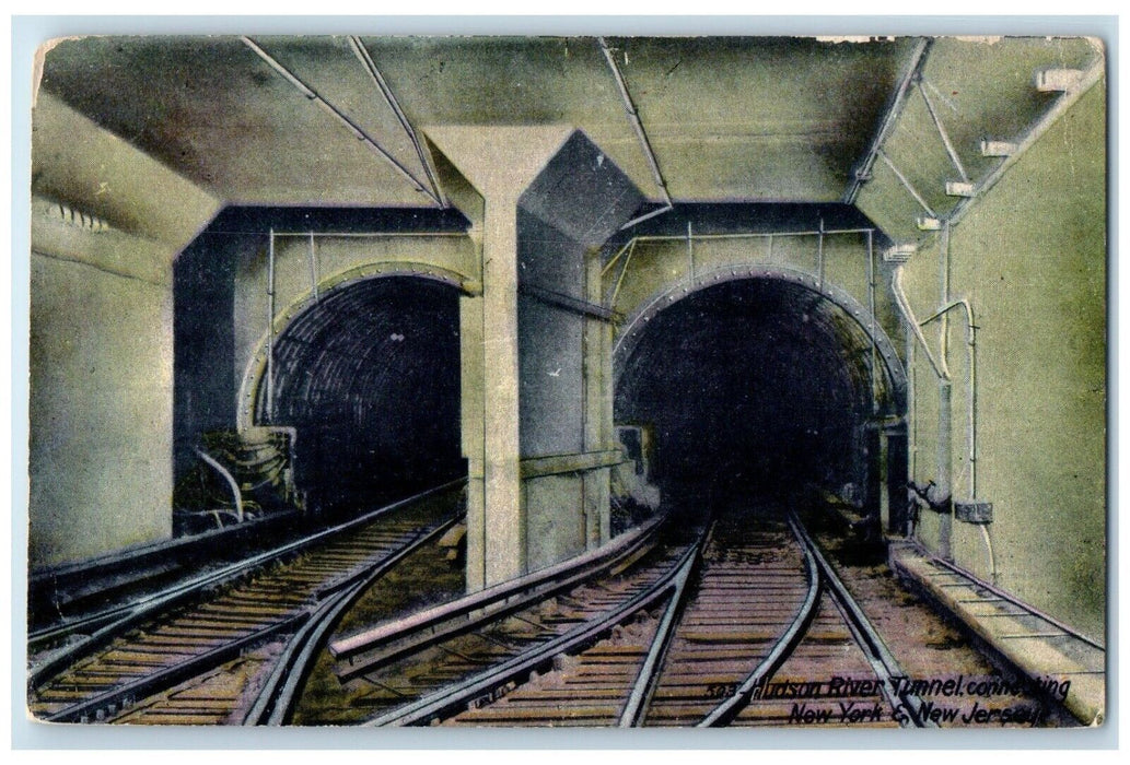 c1910 Hudson River Tunnel Connecting Railroad Train New York New Jersey Postcard
