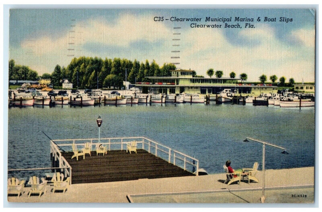 1957 Clearwater Municipal Marina Boat Slips Clearwater Beach Florida FL Postcard