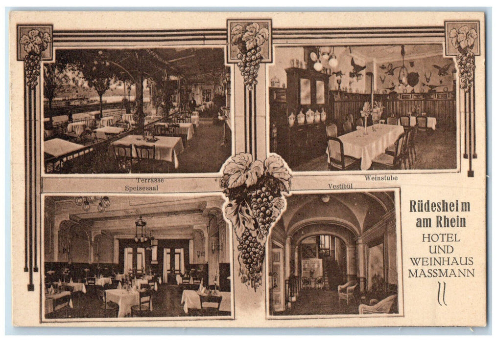 c1910 Rudesheim am Rhein Hotel Und Weinhaus Massmann Germany Multiview Postcard