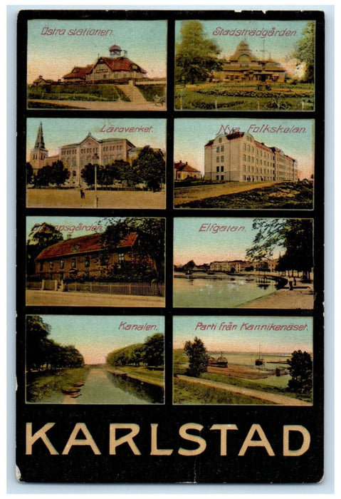 1913 Karlstad Värmland County Sweden Road Buildings Multiview Postcard