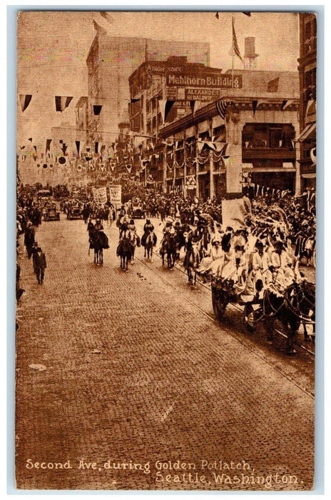 c1910 Horse Carriage Second Ave Golden Potlatch Seattle Washington WA Postcard