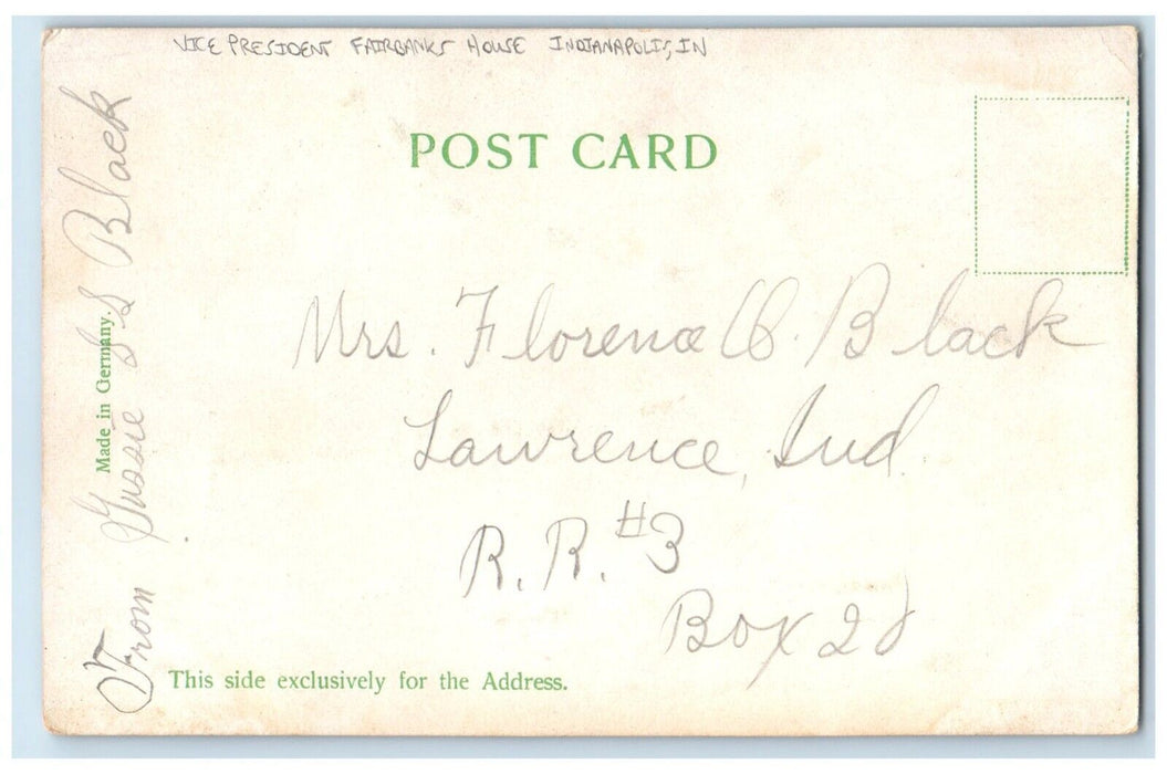 c1905 Exterior View Vice President Fairbanks House Indianapolis Indiana Postcard