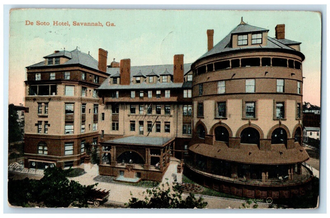 1910 Birds Eye View Exterior De Soto Hotel Building Savannah Georgia GA Postcard