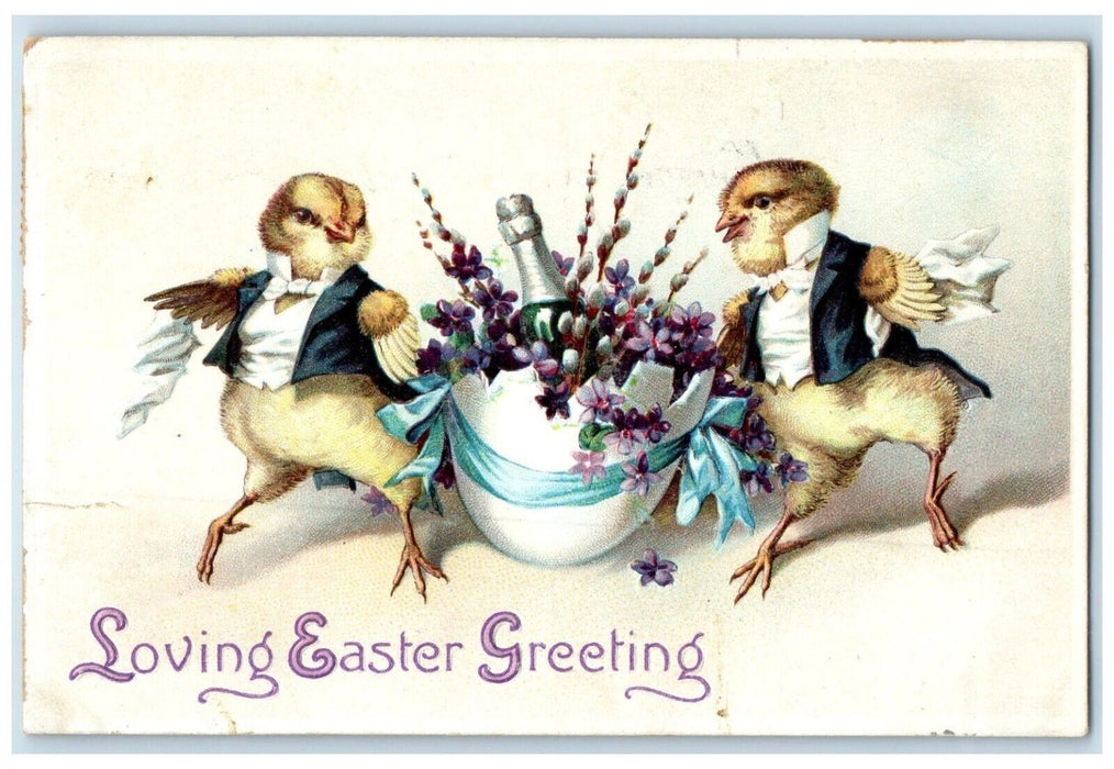 Easter Greeting Anthropomorphic Chick Champagne Hatched Egg Clapsaddle Postcard