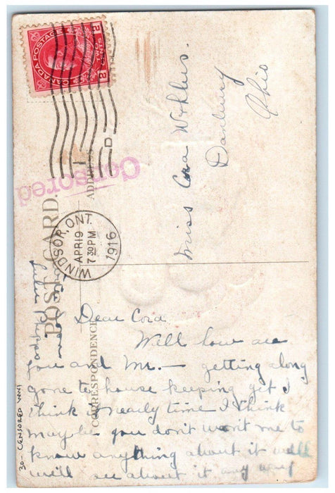 1916 Easter Anthropomorphic Chicks Umbrella With Flowers Censored WWI Postcard