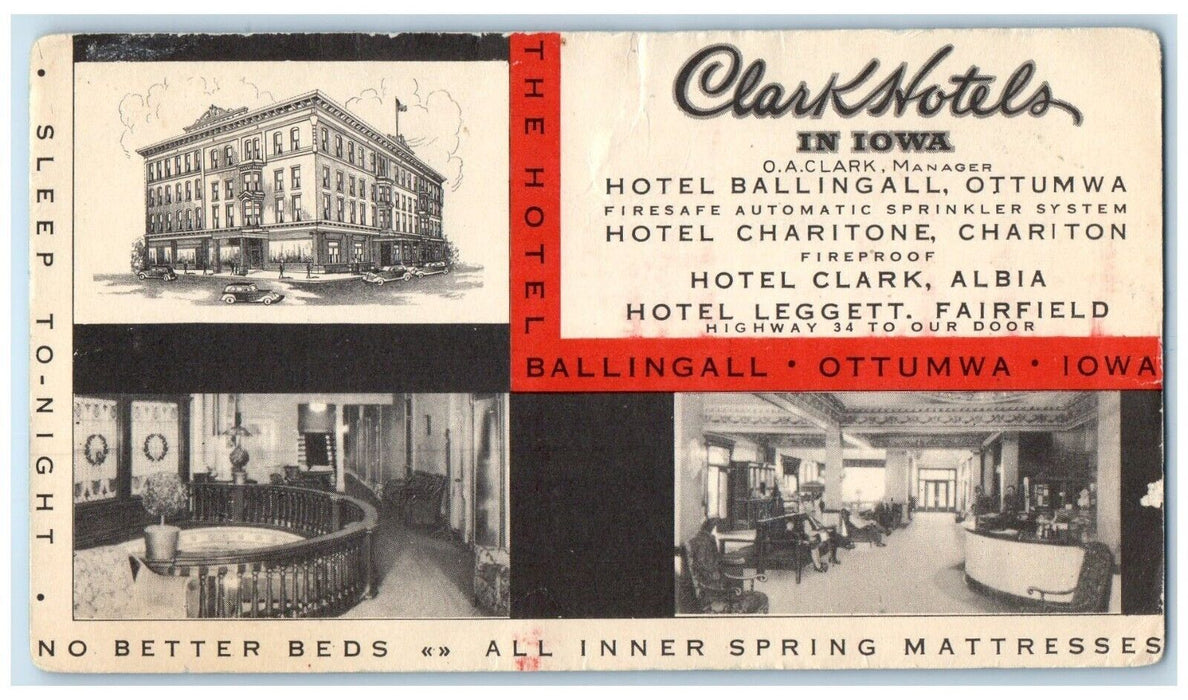 c1905 Clark Hotels In Iowa IA, Multiview Ink Blotter Posted Antique Postcard