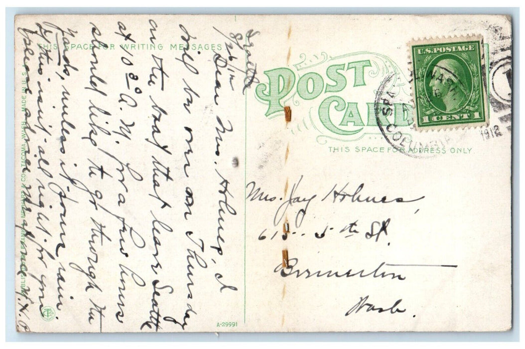 1912 First Church Christ Scientist Building Tacoma Washington WA Posted Postcard