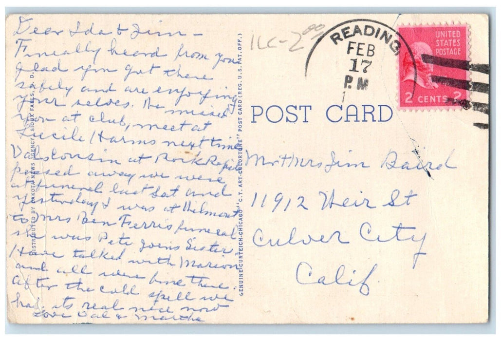 1940 Royal Johnson Veterans Memorial Hospital Sioux Falls South Dakota Postcard