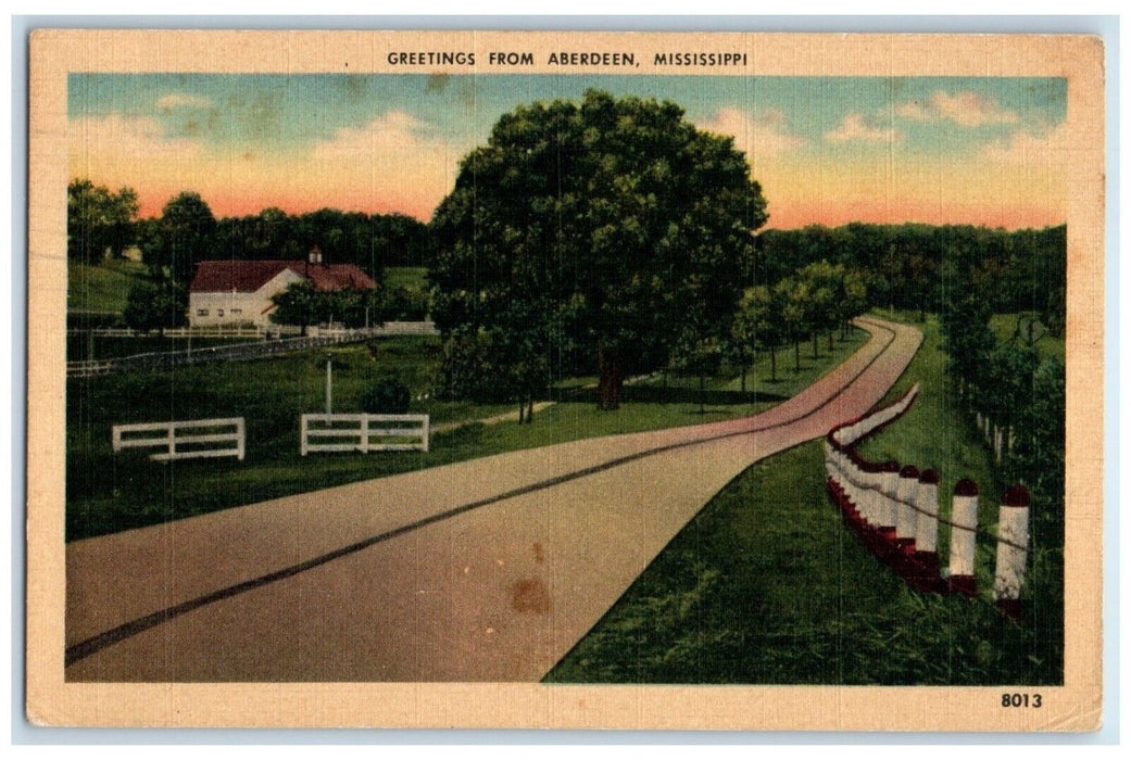 1949 Scenic View Greetings From Aberdeen Mississippi Jackson Tennessee Postcard