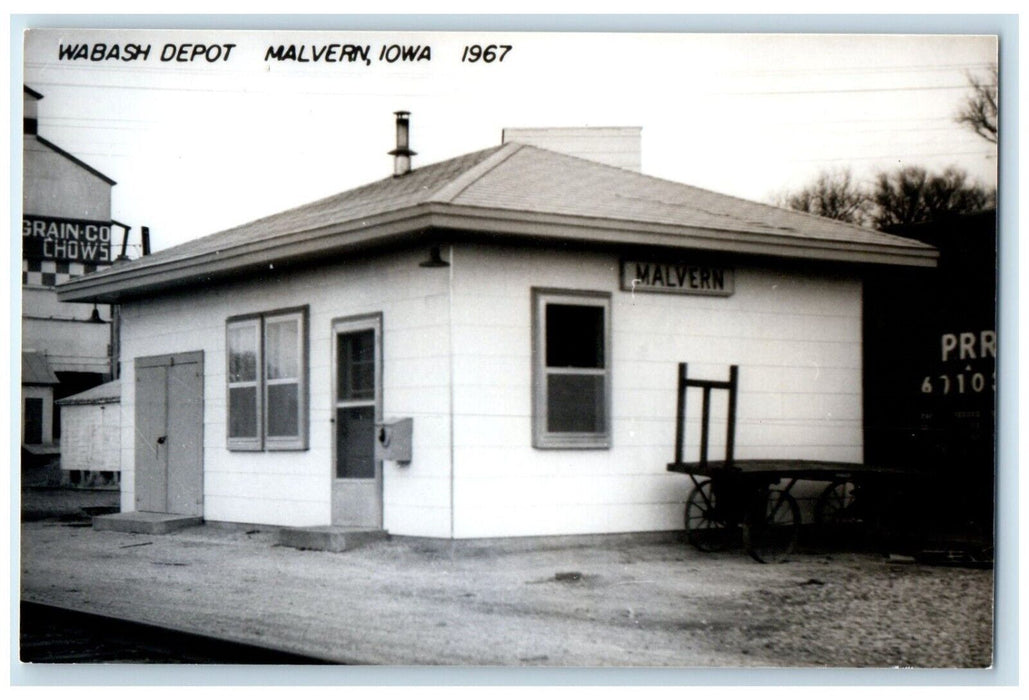 c1967 Wabash Depot Malvern Iowa Exterior Train Depot Station RPPC Photo Postcard