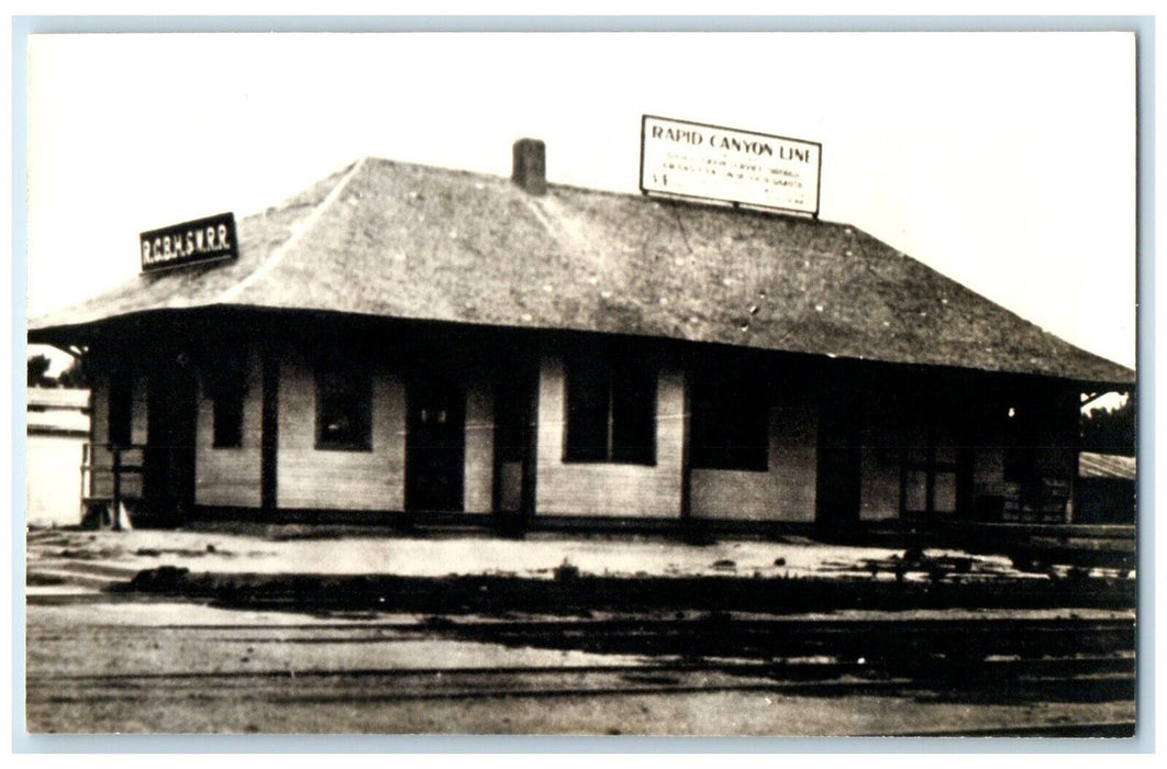 c1960's Rapid Canyon Line Iowa Vintage Train Depot Station RPPC Photo Postcard
