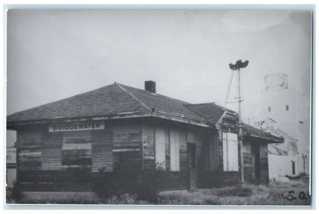 c1960 Bridgewater South Dakota Exterior Train Depot Station RPPC Photo Postcard