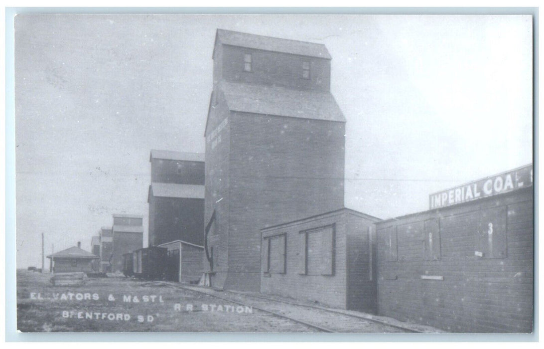 c1960 Elevators Brentford South Dakota Train Depot Station RPPC Photo Postcard