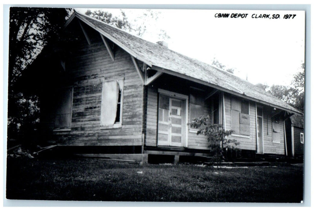 c1977 C&NW Depot Clark South Dakota SD Train Depot Station RPPC Photo Postcard