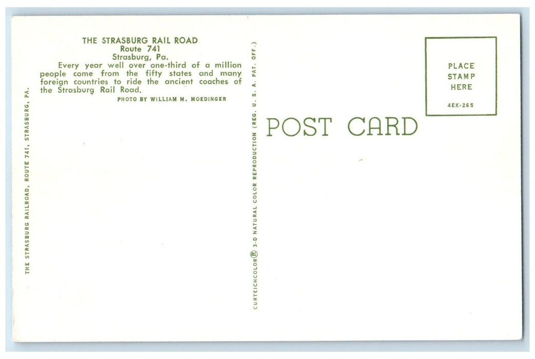c1960 Strasburg Rail Road Locomotive Train Strasburg Pennsylvania PA Postcard