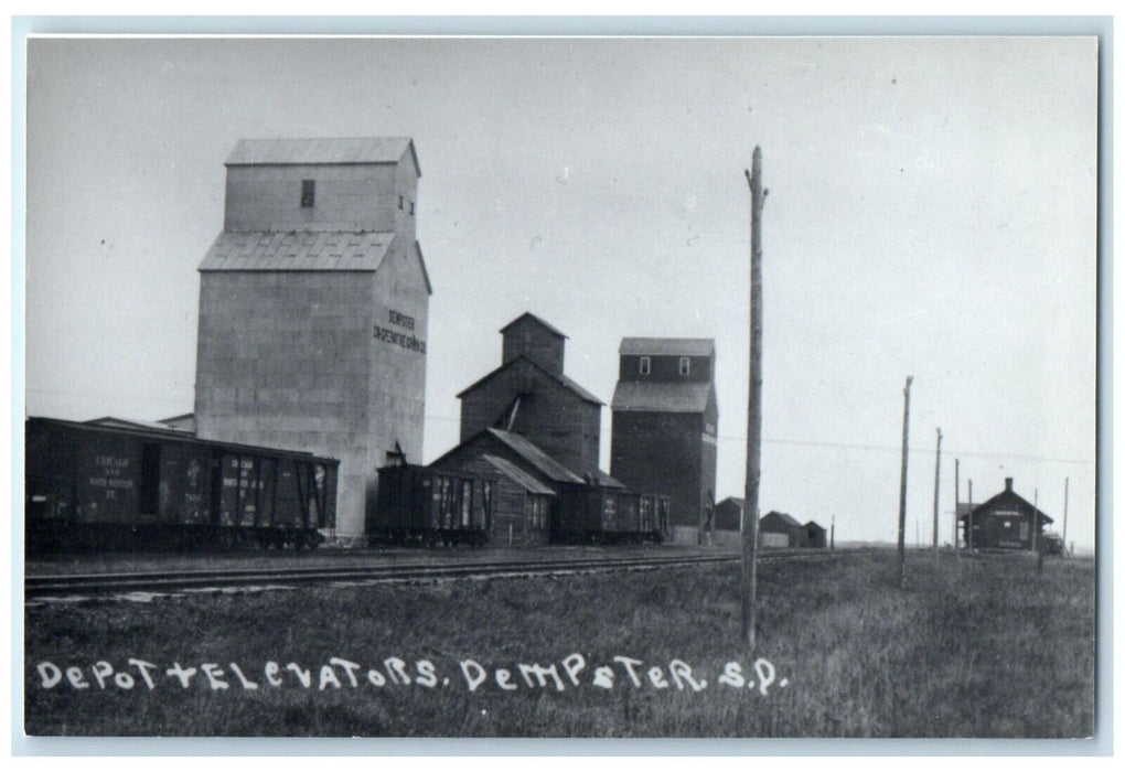 c1960 Elevators Dempster South Dakota SD Train Depot Station RPPC Photo Postcard