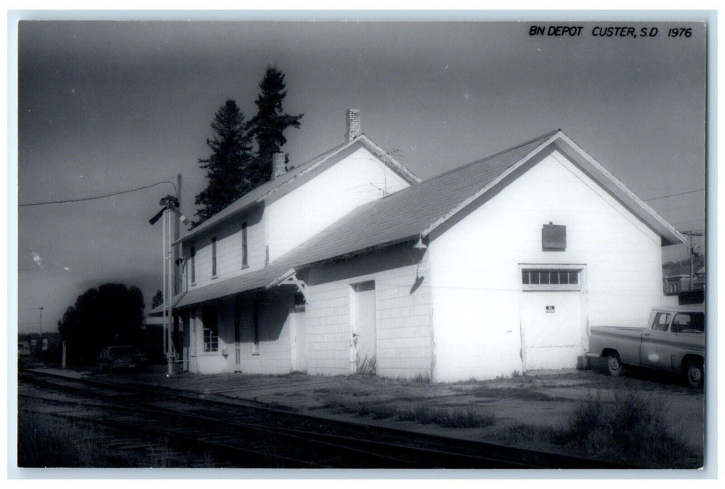 c1976 BN Depot Custer South Dakota SD Train Depot Station RPPC Photo Postcard