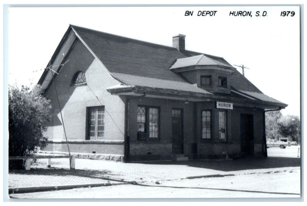 c1979 BN Depot Huron South Dakota Rail Train Depot Station RPPC Photo Postcard