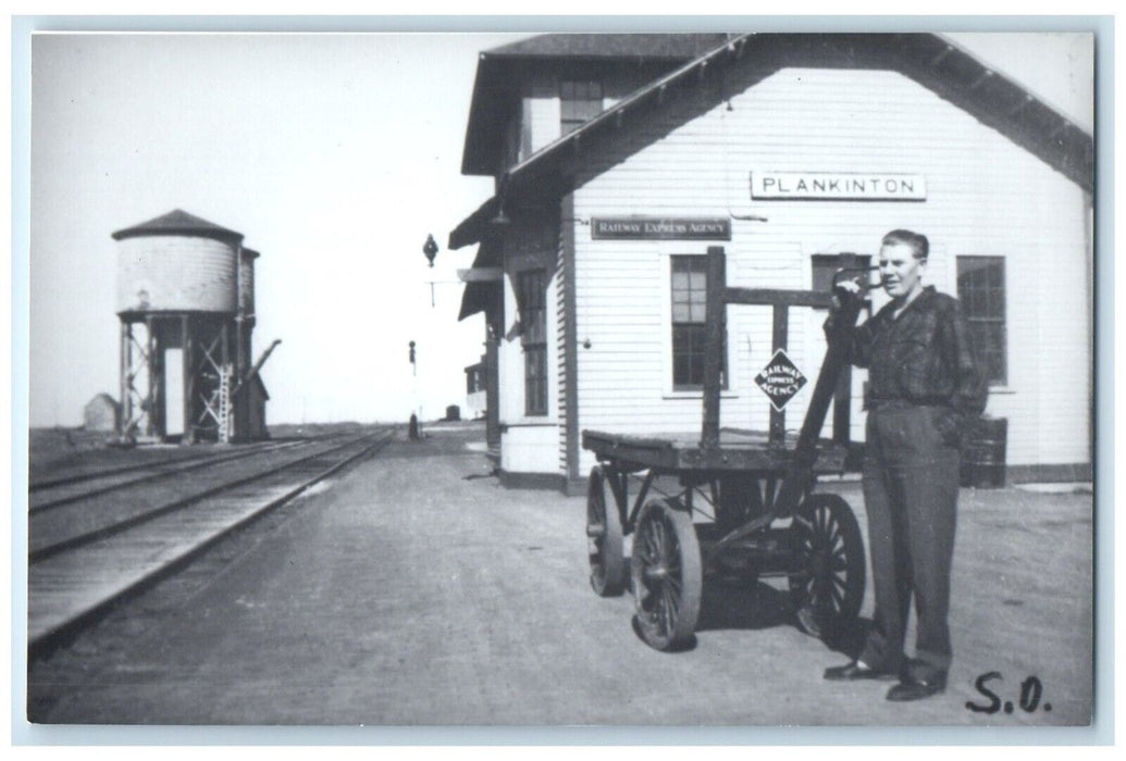 1960's Plankiton South Dakota SD Vintage Train Depot Station RPPC Photo Postcard