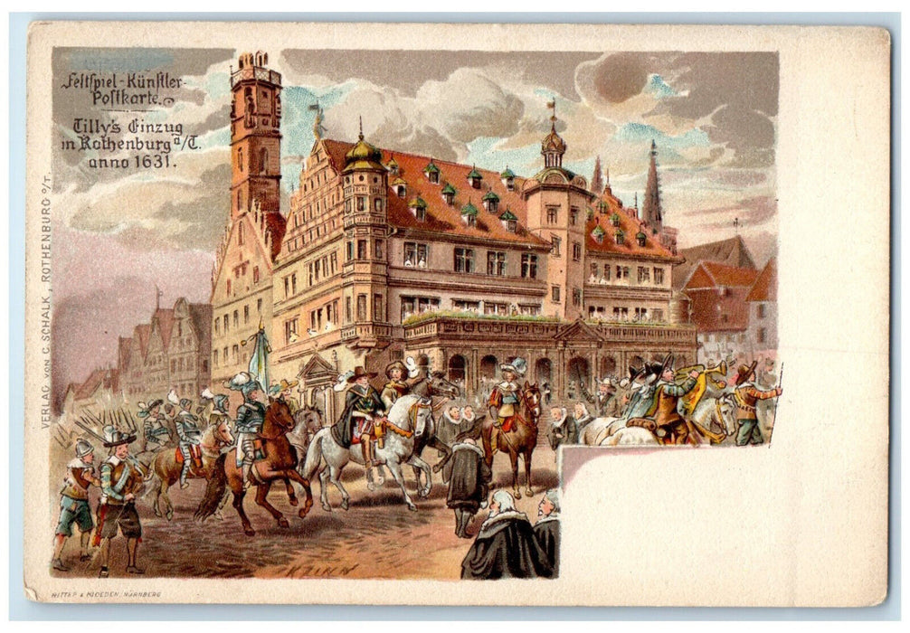 c1905 Tilly's Finzug in Rothenburg Bavaria Germany Horses Antique Postcard