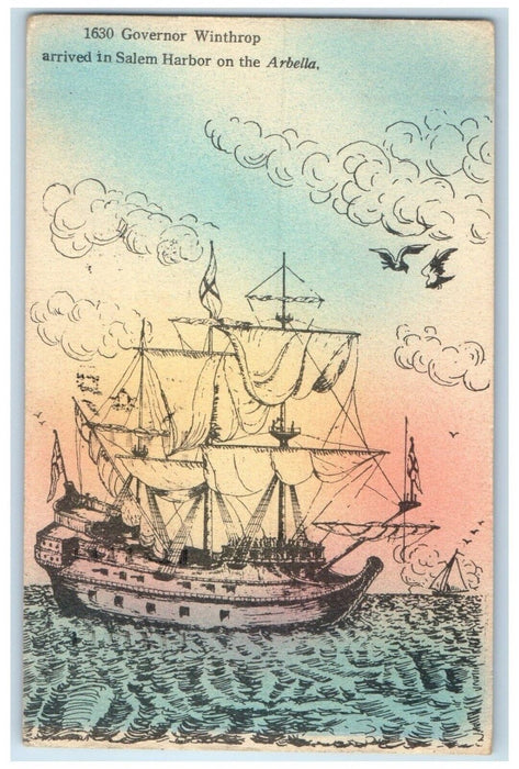 1947 Governor Winthrop Arrived In Salem Harbor Arbella Massachusetts MA Postcard