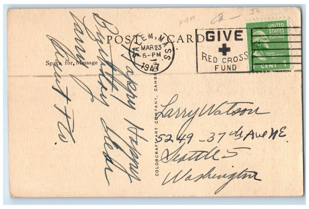 1947 Governor Winthrop Arrived In Salem Harbor Arbella Massachusetts MA Postcard