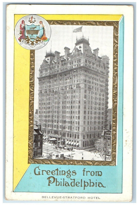 Greetings From Philadelphia Pennsylvania PA, Bellevue Stratford Hotel Postcard