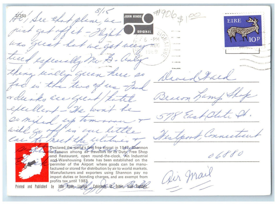 1969 Terminal Building Shannon Free Airport Co. Clare Ireland Postcard