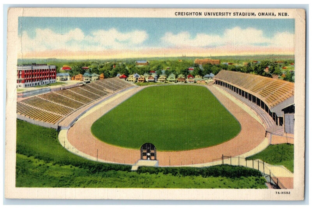 1938 View Of Creighton University Stadium Omaha Nebraska NE Vintage Postcard