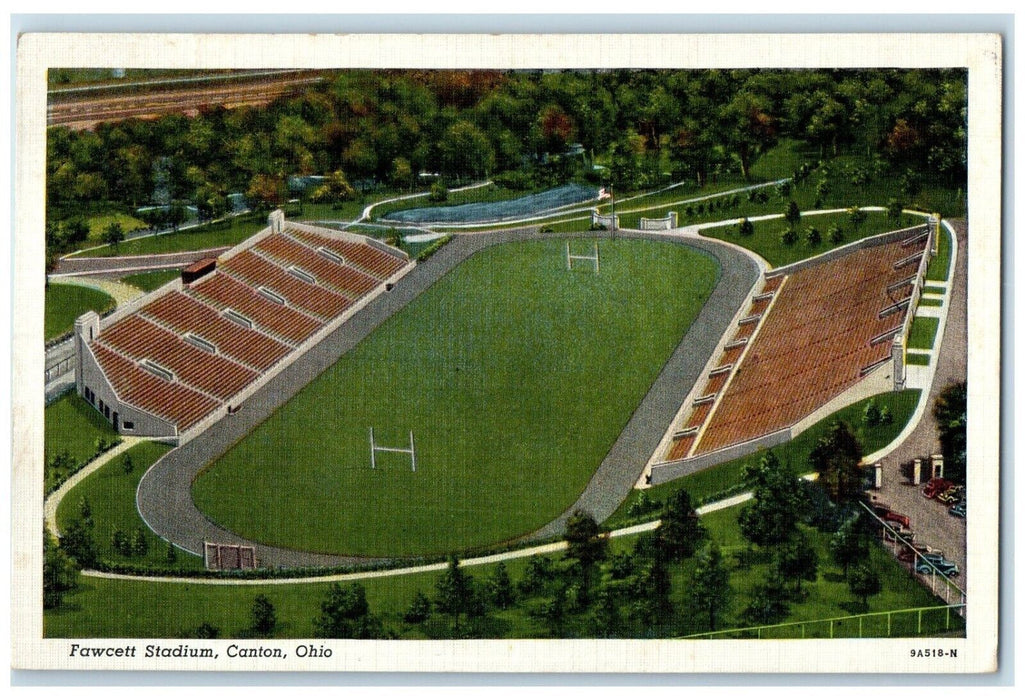 1942 Aerial View Fawcett Stadium Canton Ohio OH Posted Vintage Postcard