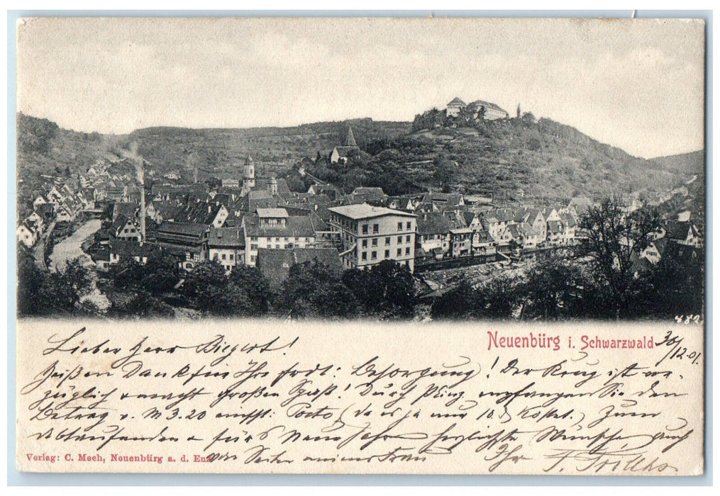 1901 View of Hills Neuenburg Schwarzwald Baden-Württemberg Germany Postcard