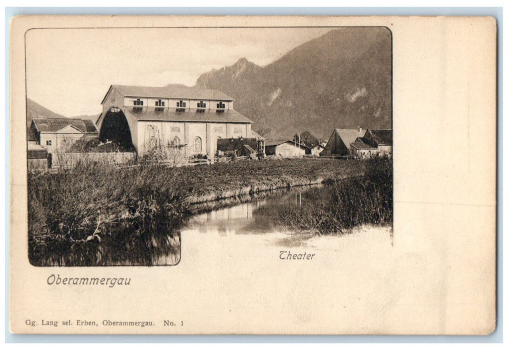 c1905 Oberammergau Theatre Bavarian Alps Germany Hills Pond View Postcard