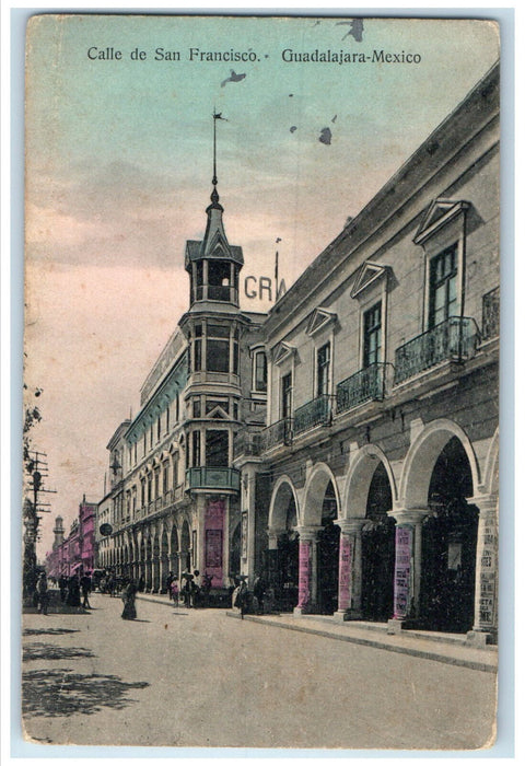 c1910 Calle De San Francisco Guadalajara-Mexico Posted Antique Postcard